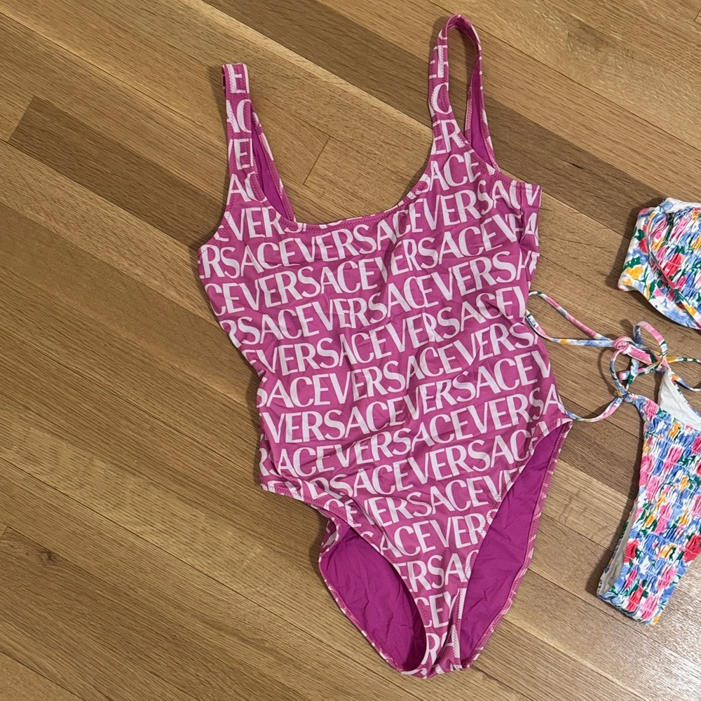 Versace Kids Magenta Logo One-Piece Swimsuit